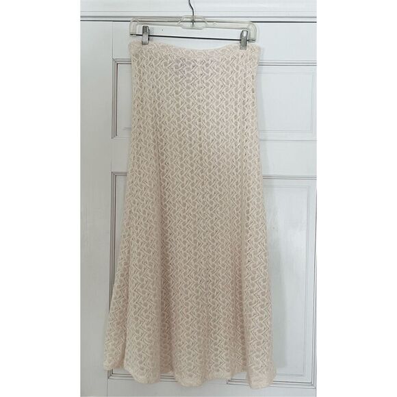 New York & Company Women’s S Vintage Crochet Knit Midi Skirt White Cream Coquett - Picture 6 of 6